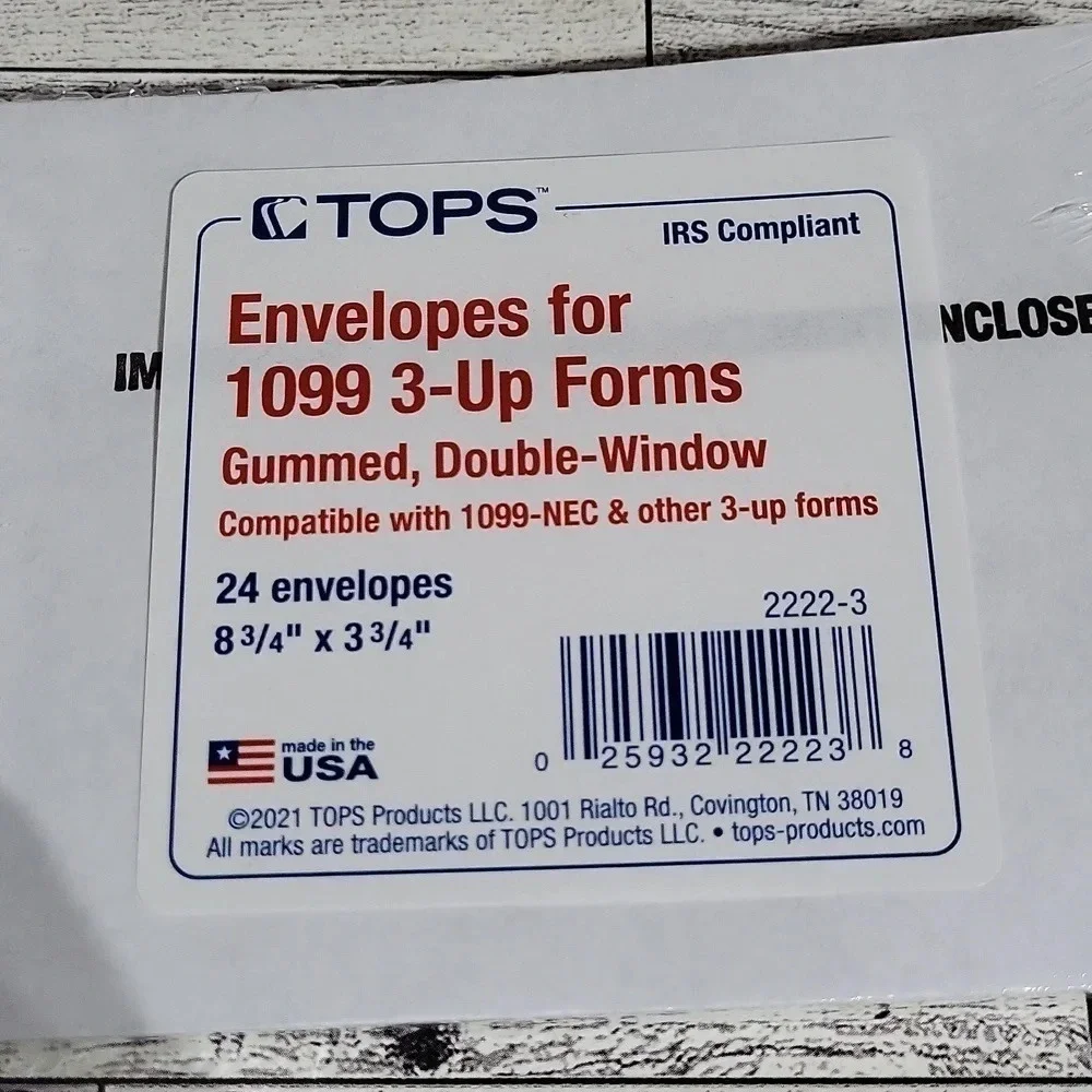 Envelopes‎ for 1099  3-Up forms Gummed Double Sided IRS Complaint NEW 24 pack